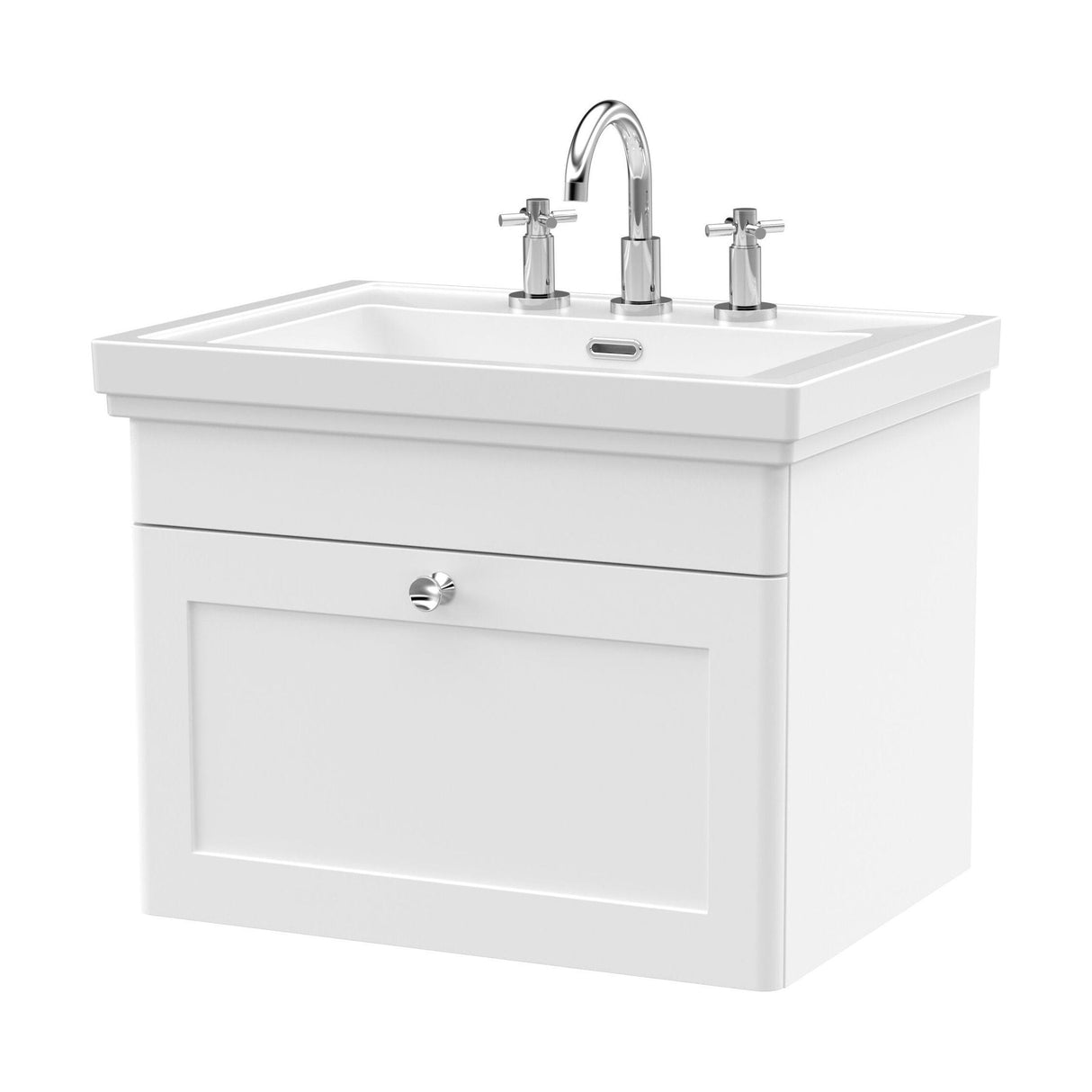 [BFCL194B] Swynnerton Traditional 1 Drawer Wall Hung Vanity Basin Unit with 3 Tap Hole Traditional Fireclay Basin, Choice of Size and Colour - Cutout
