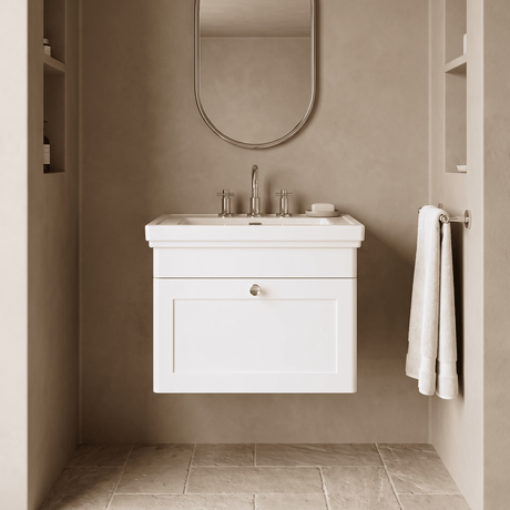 [BFCL194B] Swynnerton Traditional 1 Drawer Wall Hung Vanity Basin Unit with 3 Tap Hole Traditional Fireclay Basin, Choice of Size and Colour - Silo