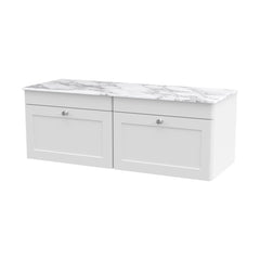 [BFCL194CMT2] Swynnerton Traditional 2 Drawer Wall Hung Vanity Unit with Marble Top, Satin White, 1200mm - Cutout