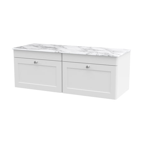 [BFCL194CMT2] Swynnerton Traditional 2 Drawer Wall Hung Vanity Unit with Marble Top, Satin White, 1200mm - Cutout