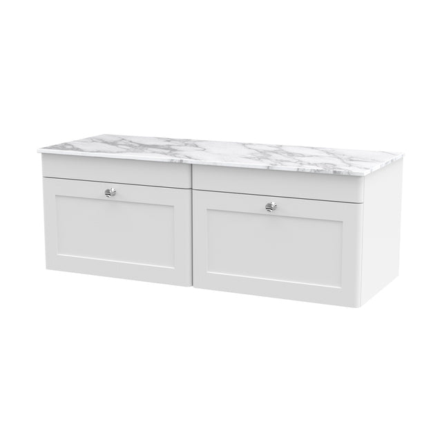 [BFCL194CMT2] Swynnerton Traditional 2 Drawer Wall Hung Vanity Unit with Marble Top, Satin White, 1200mm - Cutout