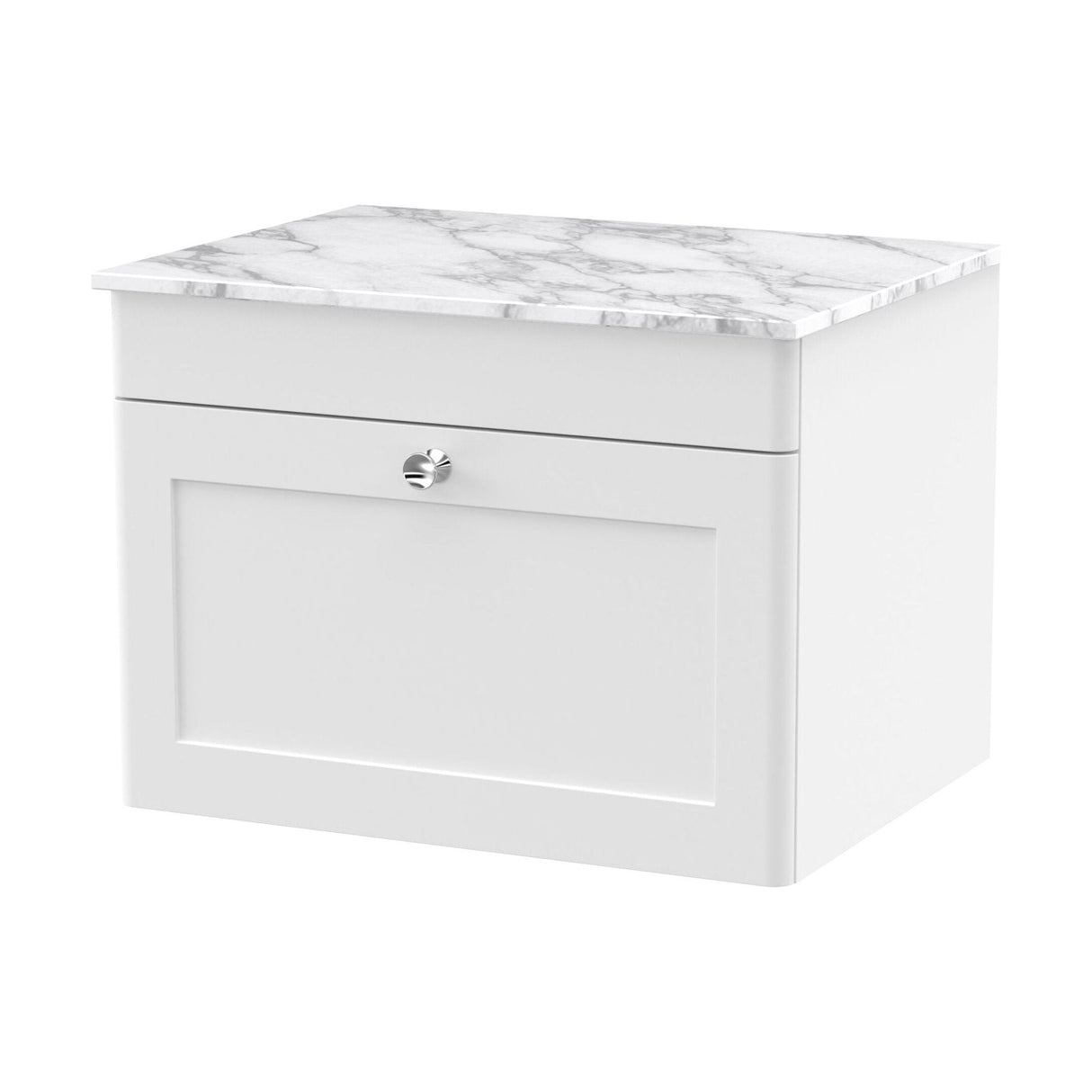 [BFCL194CMT] Swynnerton Traditional 1 Drawer Wall Hung Vanity Unit with Marble Top, Satin White, 600mm - Cutout