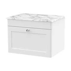 [BFCL194CMT] Swynnerton Traditional 1 Drawer Wall Hung Vanity Unit with Marble Top, Satin White, 600mm - Cutout