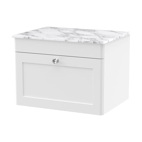 [BFCL194CMT] Swynnerton Traditional 1 Drawer Wall Hung Vanity Unit with Marble Top, Satin White, 600mm - Cutout