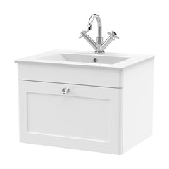 [BFCL194C] Swynnerton Traditional 1 Drawer Wall Hung Vanity Basin Unit with 1 Tap Hole Minimalist Ceramic Basin, Choice of Size and Colour - Cutout