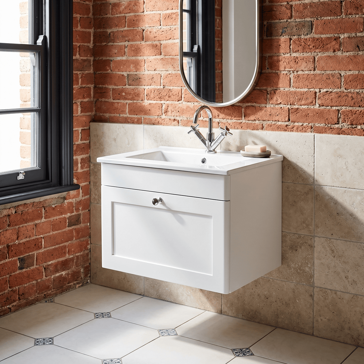 [BFCL194C] Swynnerton Traditional 1 Drawer Wall Hung Vanity Basin Unit with 1 Tap Hole Minimalist Ceramic Basin, Choice of Size and Colour