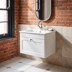 [BFCL194C] Swynnerton Traditional 1 Drawer Wall Hung Vanity Basin Unit with 1 Tap Hole Minimalist Ceramic Basin, Choice of Size and Colour