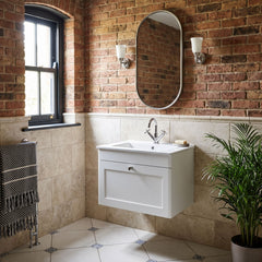 [BFCL194C] Swynnerton Traditional 1 Drawer Wall Hung Vanity Basin Unit with 1 Tap Hole Minimalist Ceramic Basin, Choice of Size and Colour