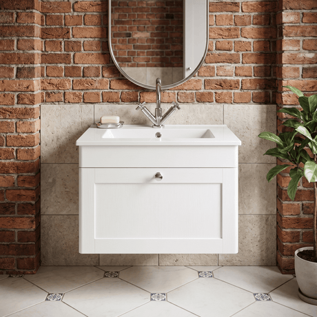 [BFCL194C] Swynnerton Traditional 1 Drawer Wall Hung Vanity Basin Unit with 1 Tap Hole Minimalist Ceramic Basin, Choice of Size and Colour - Silo