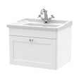[BFCL194F] Swynnerton Traditional 1 Drawer Wall Hung Vanity Unit with Basin, Satin White, 600mm - Cutout