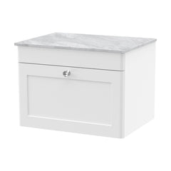 [BFCL194GMT] Swynnerton Traditional 1 Drawer Wall Hung Vanity Unit with Marble Top, Satin White, 600mm - Cutout