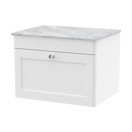 [BFCL194GMT] Swynnerton Traditional 1 Drawer Wall Hung Vanity Unit with Marble Top, Satin White, 600mm - Cutout