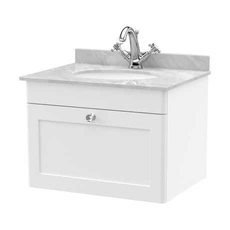 [BFCL194GR1] Swynnerton Traditional 1 Drawer Wall Hung Vanity Unit with Grey Marble Worktop and 1 Tap Hole Basin, Choice of Size and Colour - Cutout