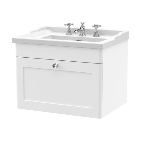 [BFCL194G] Swynnerton Traditional 1 Drawer Wall Hung Vanity Unit with Basin, Satin White, 600mm - Cutout