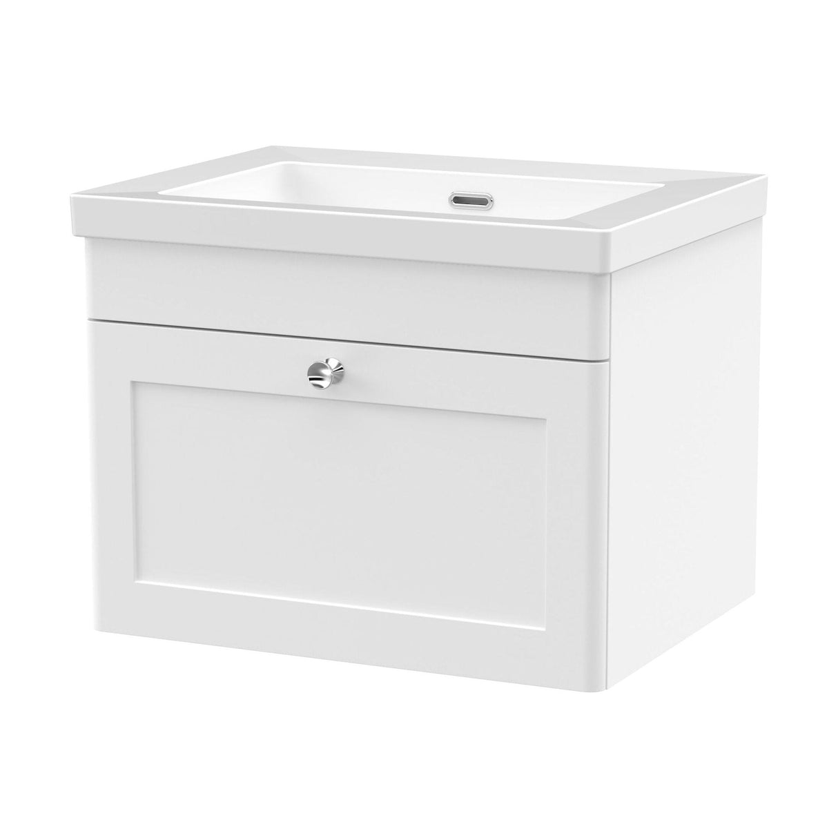 [BFCL194K] Swynnerton Traditional 1 Drawer Wall Hung Vanity Unit with Fireclay Basin, Satin White, 600mm - Cutout