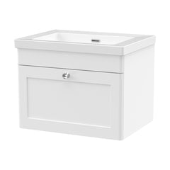 [BFCL194K] Swynnerton Traditional 1 Drawer Wall Hung Vanity Unit with Fireclay Basin, Satin White, 600mm - Cutout
