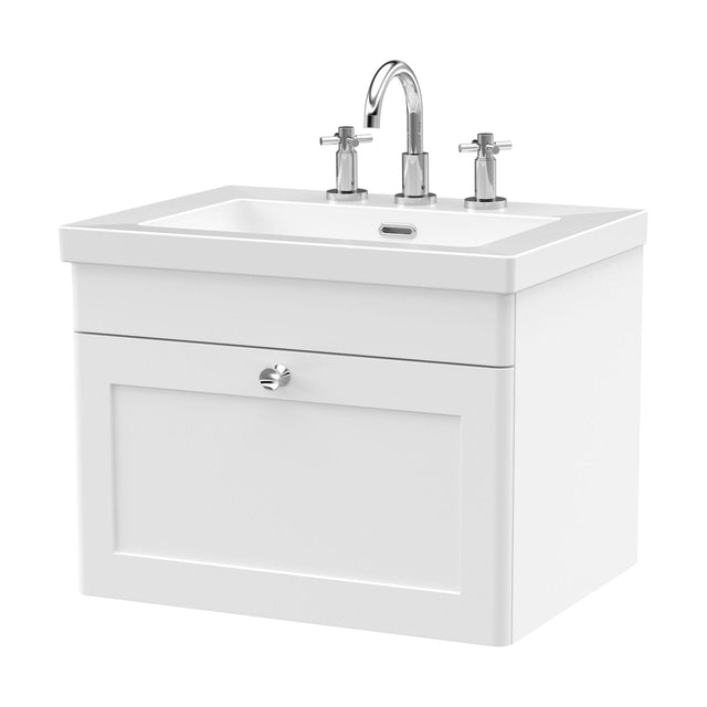 [BFCL194M] Swynnerton Traditional 1 Drawer Wall Hung Vanity Unit with Fireclay Basin, Satin White, 600mm - Cutout