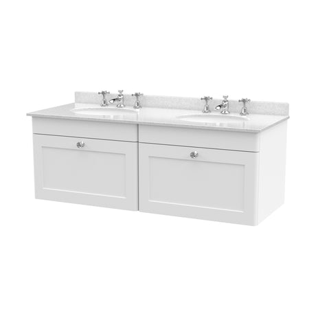 [BFCL194WR6] Swynnerton Traditional 2 Drawer Wall Hung Vanity Unit with Double Marble Basin, Satin White, 1200mm - Cutout