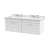 [BFCL194WR6] Swynnerton Traditional 2 Drawer Wall Hung Vanity Basin Unit with Double 3 Tap Hole White Marble Worktop and Basin, 1200mm, Choice of Colour - Cutout