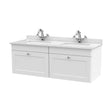[BFCL194WS2] Swynnerton Traditional 2 Drawer Wall Hung Vanity Unit with Double Marble Basin, Satin White, 1200mm - Cutout
