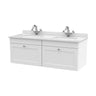 [BFCL194WS2] Swynnerton Traditional 2 Drawer Wall Hung Vanity Basin Unit with Double 1 Tap Hole White Marble Worktop and Square Basin, 1200mm, Choice of Colour - Cutout
