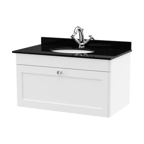 [BFCL196BR1] Swynnerton Traditional 1 Drawer Wall Hung Vanity Unit with Black Marble Worktop and 1 Tap Hole Basin, Choice of Size and Colour - Cutout