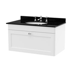 [BFCL196BR3] Swynnerton Traditional 1 Drawer Wall Hung Vanity Unit with Marble Basin - Choice of Size and Colour - Cutout