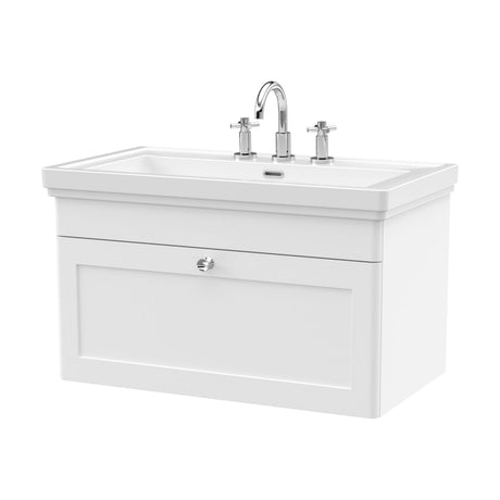 [BFCL196B] Swynnerton Traditional 1 Drawer Wall Hung Vanity Basin Unit with 3 Tap Hole Traditional Fireclay Basin, Choice of Size and Colour - Cutout