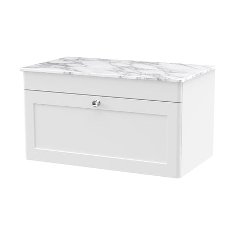 [BFCL196CMT] Swynnerton Traditional 1 Drawer Wall Hung Vanity Unit with Marble Top, Satin White, 800mm - Cutout