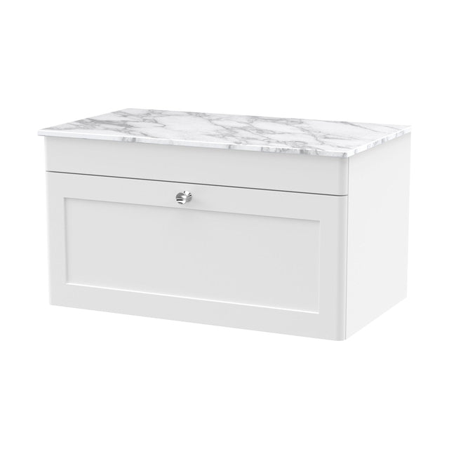 [BFCL196CMT] Swynnerton Traditional 1 Drawer Wall Hung Vanity Unit with Marble Top, Satin White, 800mm - Cutout