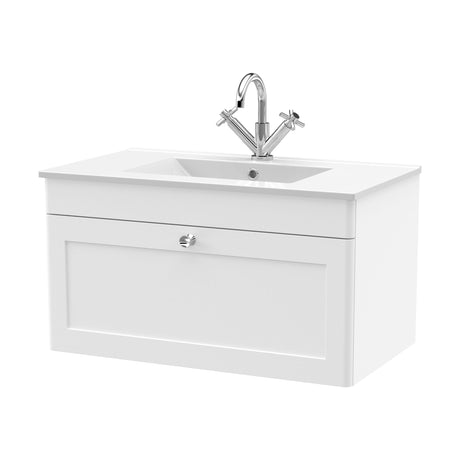 [BFCL196C] Swynnerton Traditional 1 Drawer Wall Hung Vanity Basin Unit with 1 Tap Hole Minimalist Ceramic Basin, Choice of Size and Colour - Cutout