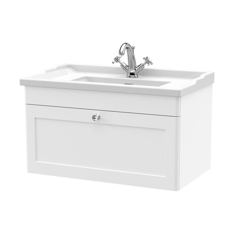 [BFCL196F] Swynnerton Traditional 1 Drawer Wall Hung Vanity Basin Unit with 1 Tap Hole Traditional Ceramic Basin, Choice of Size and Colour - Cutout