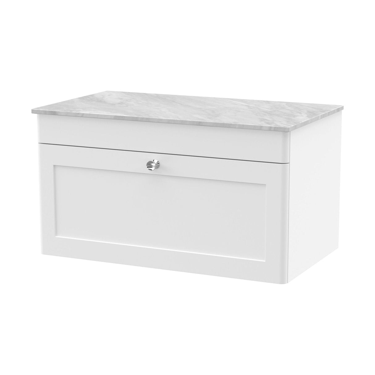 [BFCL196GMT] Swynnerton Traditional 1 Drawer Wall Hung Vanity Unit with Marble Top, Satin White, 800mm - Cutout