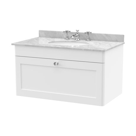 [BFCL196GR3] Swynnerton Traditional 1 Drawer Wall Hung Vanity Basin Unit with 3 Tap Hole Grey Marble Top Basin, Choice of Size and Colour - Cutout