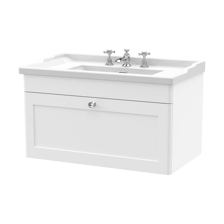 [BFCL196G] Swynnerton Traditional 1 Drawer Wall Hung Vanity Basin Unit with 3 Tap Hole Traditional Ceramic Basin, Choice of Size and Colour - Cutout
