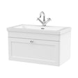 [BFCL196L] Swynnerton Traditional 1 Drawer Wall Hung Vanity Unit with Fireclay Basin, Satin White, 800mm - Cutout