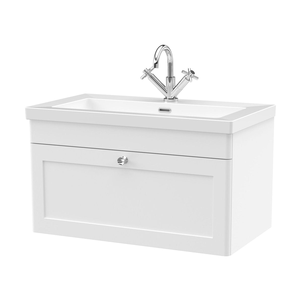 [BFCL196L] Swynnerton Traditional 1 Drawer Wall Hung Vanity Basin Unit with 1 Tap Hole Modern Fireclay Basin, Choice of Size and Colour - Cutout