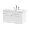 [BFCL196M] Swynnerton Traditional 1 Drawer Wall Hung Vanity Unit with Fireclay Basin, Satin White, 800mm - Cutout