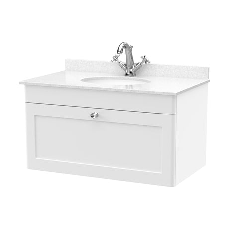 [BFCL196WR1] Swynnerton Traditional 1 Drawer Wall Hung Vanity Basin Unit with 1 Tap Hole White Marble Worktop and Basin, Choice of Size and Colour - Cutout
