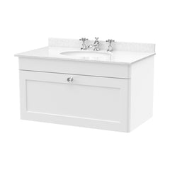 [BFCL196WR3] Swynnerton Traditional 1 Drawer Wall Hung Vanity Basin Unit with 3 Tap Hole White Marble Worktop and Basin, Choice of Size and Colour - Cutout