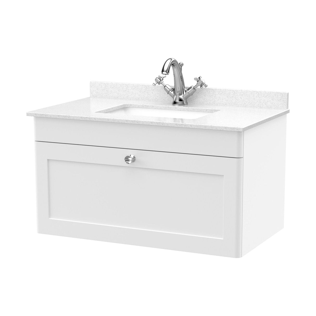 [BFCL196WS1] Swynnerton Traditional 1 Drawer Wall Hung Vanity Basin Unit with 1 Tap Hole White Marble Worktop and Square Basin, Choice of Size and Colour - Cutout