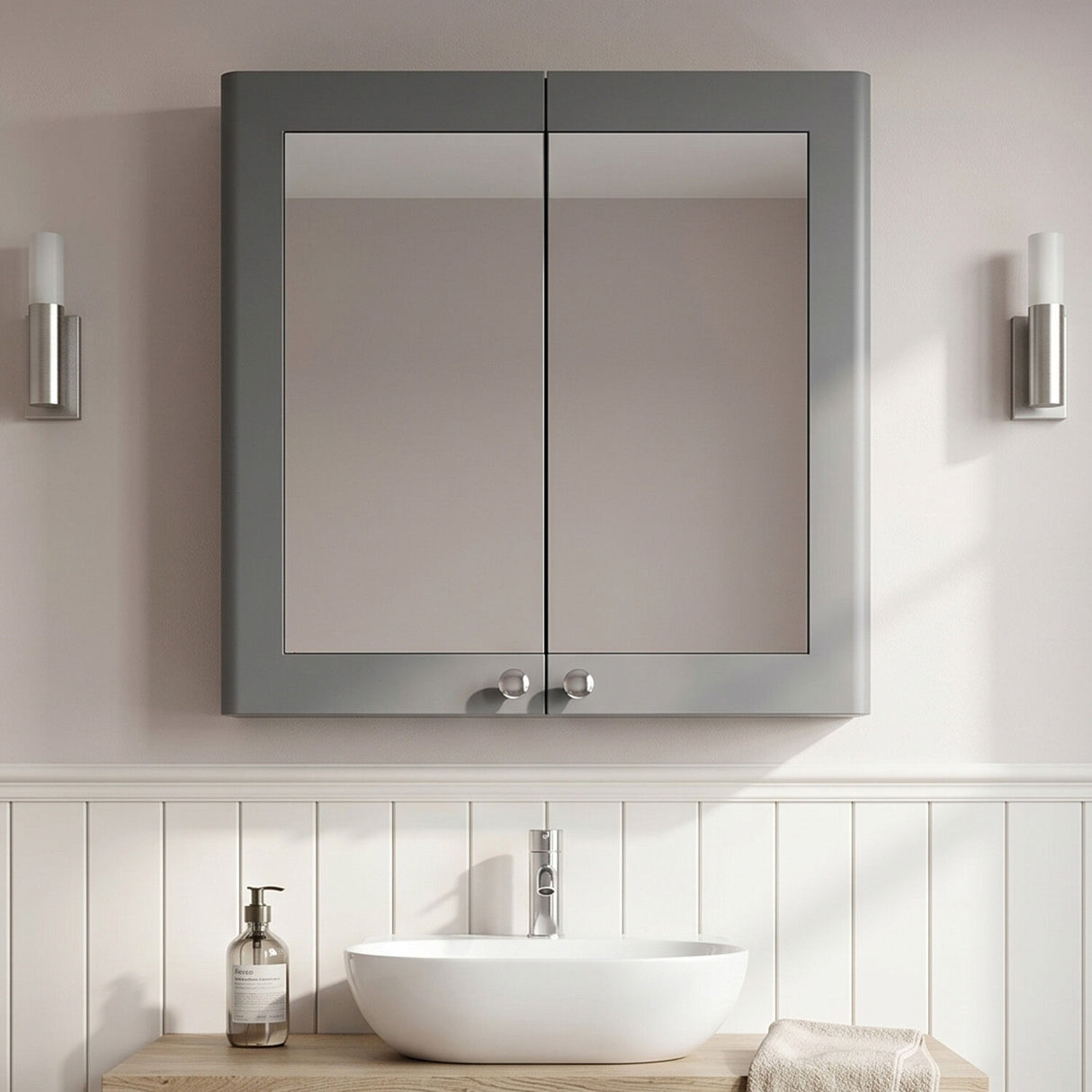 [BFCL217] Swynnerton Traditional Wall Hung 2 Soft Close Door Mirror Cabinet, 600mm - Choice of Colour - Silo