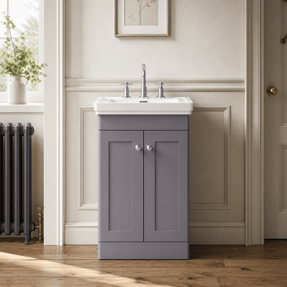 [BFCL223B] Swynnerton Traditional 2 Door Floor Standing Vanity Basin Unit with 3 Tap Hole Traditional Fireclay Basin, Choice of Size and Colour