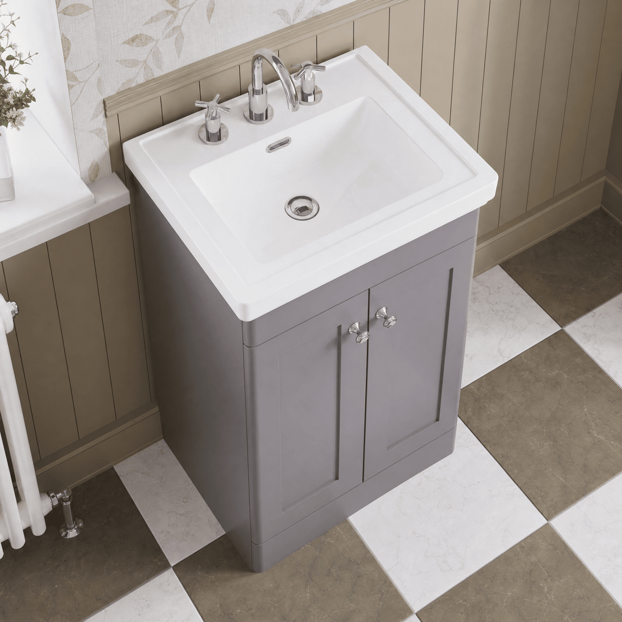 [BFCL223B] Swynnerton Traditional 2 Door Floor Standing Vanity Basin Unit with 3 Tap Hole Traditional Fireclay Basin, Choice of Size and Colour