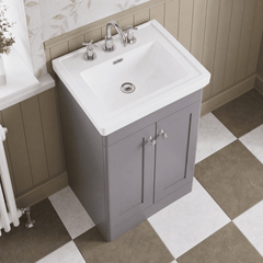 [BFCL223B] Swynnerton Traditional 2 Door Floor Standing Vanity Basin Unit with 3 Tap Hole Traditional Fireclay Basin, Choice of Size and Colour