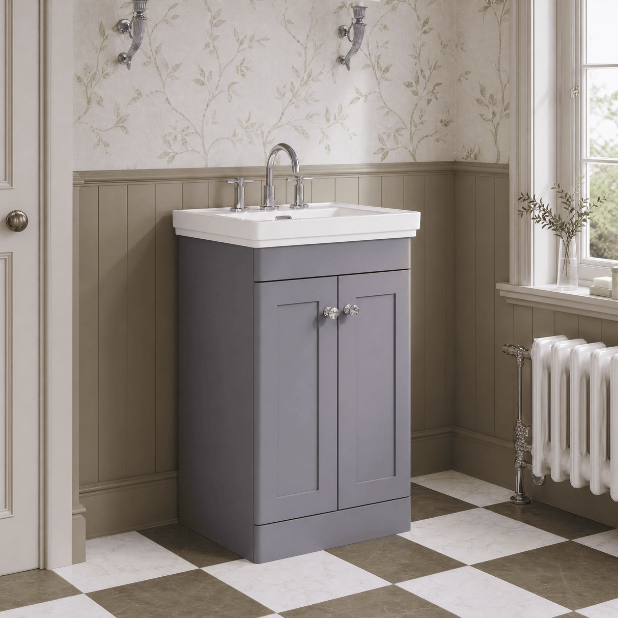 [BFCL223B] Swynnerton Traditional 2 Door Floor Standing Vanity Basin Unit with 3 Tap Hole Traditional Fireclay Basin, Choice of Size and Colour