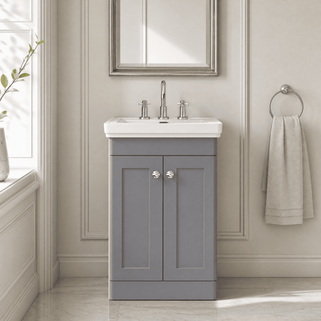 [BFCL223B] Swynnerton Traditional 2 Door Floor Standing Vanity Basin Unit with 3 Tap Hole Traditional Fireclay Basin, Choice of Size and Colour - Silo