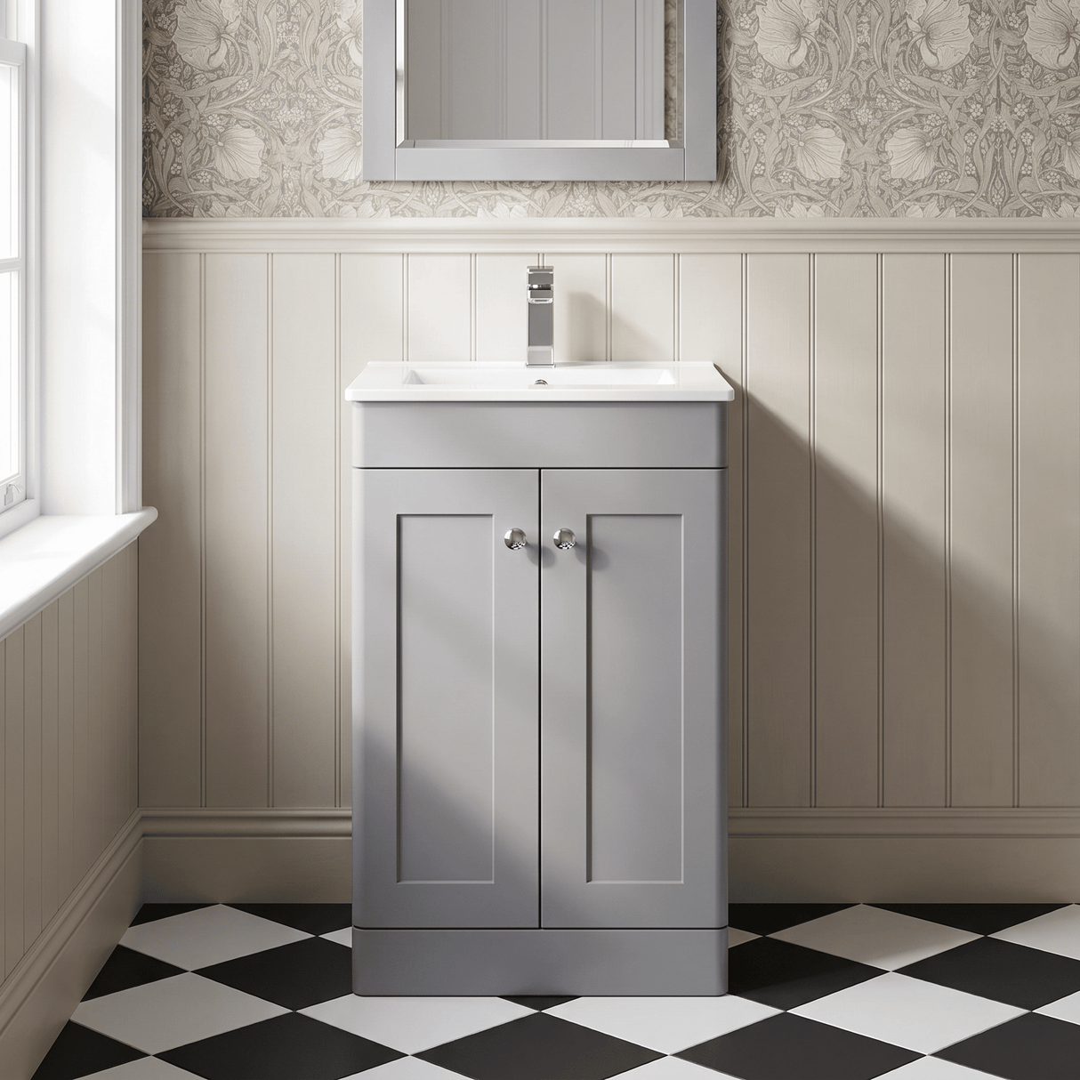 [BFCL223C] Swynnerton Traditional 2 Door Floor Standing Vanity Basin Unit with 1 Tap Hole Minimalist Ceramic Basin, Choice of Size and Colour