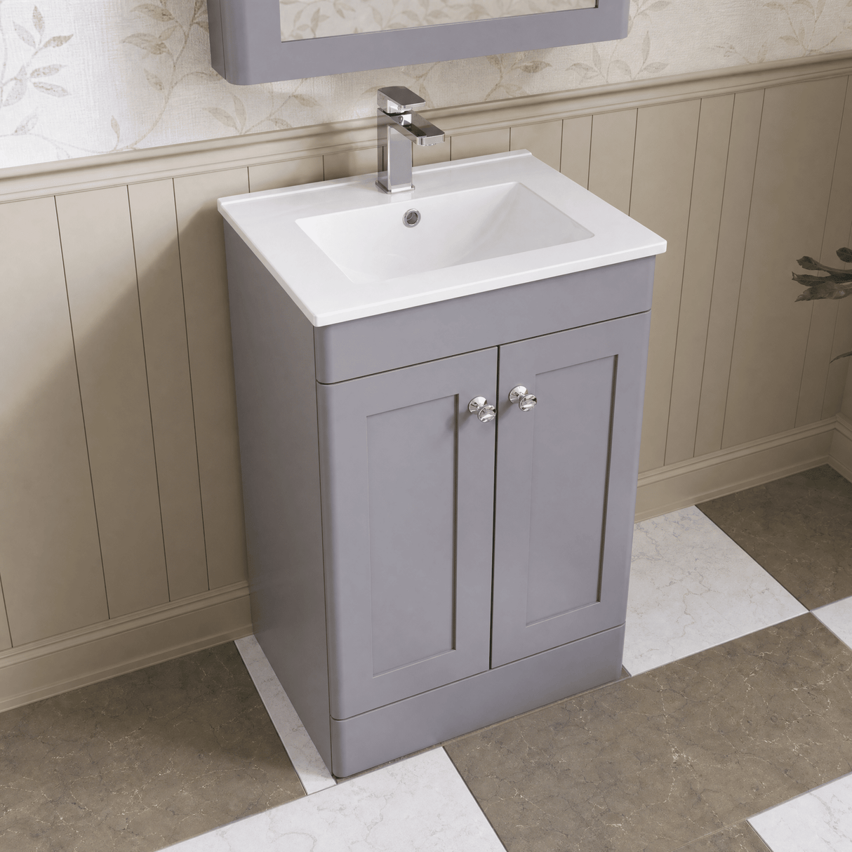 [BFCL223C] Swynnerton Traditional 2 Door Floor Standing Vanity Basin Unit with 1 Tap Hole Minimalist Ceramic Basin, Choice of Size and Colour