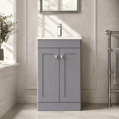 [BFCL223C] Swynnerton Traditional 2 Door Floor Standing Vanity Basin Unit with 1 Tap Hole Minimalist Ceramic Basin, Choice of Size and Colour - Silo